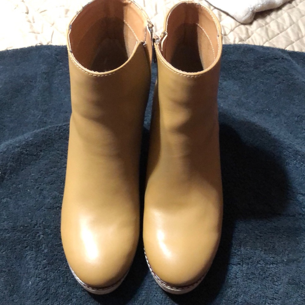 Camel colored genuine leather wedge boots